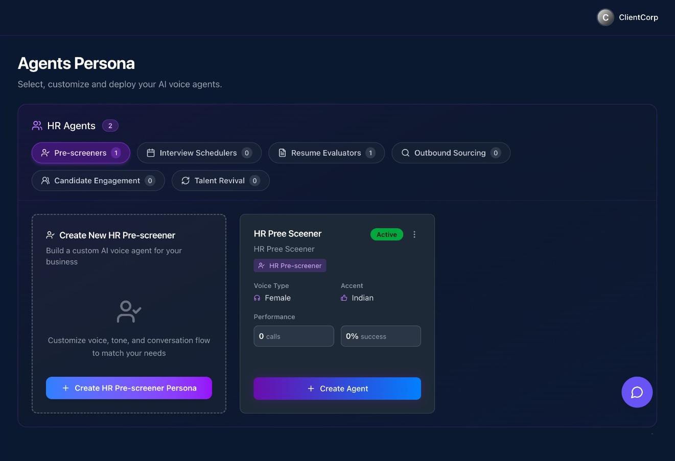 Astra Agents dashboard showing multiple pre-designed AI agent personas and customization options